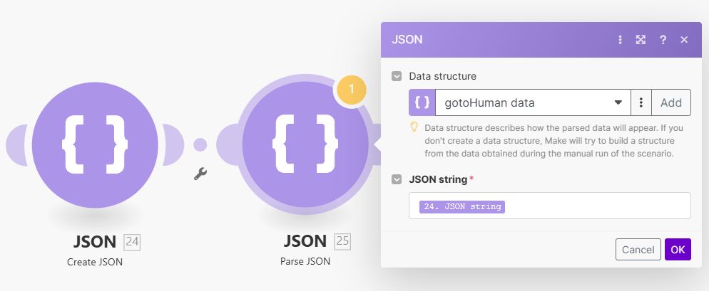 gotoHuman Make.com Parse JSON