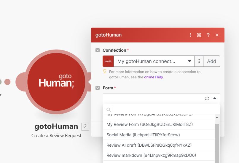 gotoHuman Make.com select form